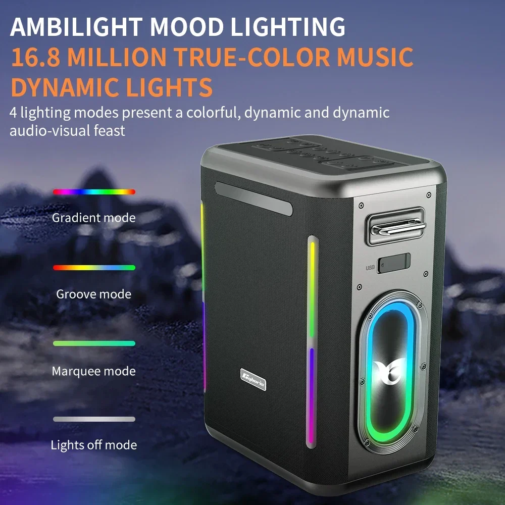 

Portable Wireless Speaker Karaoke Machine With Two Wireless Microphones, PA System With Remote Control, RGB, TWS, USB Power Bank