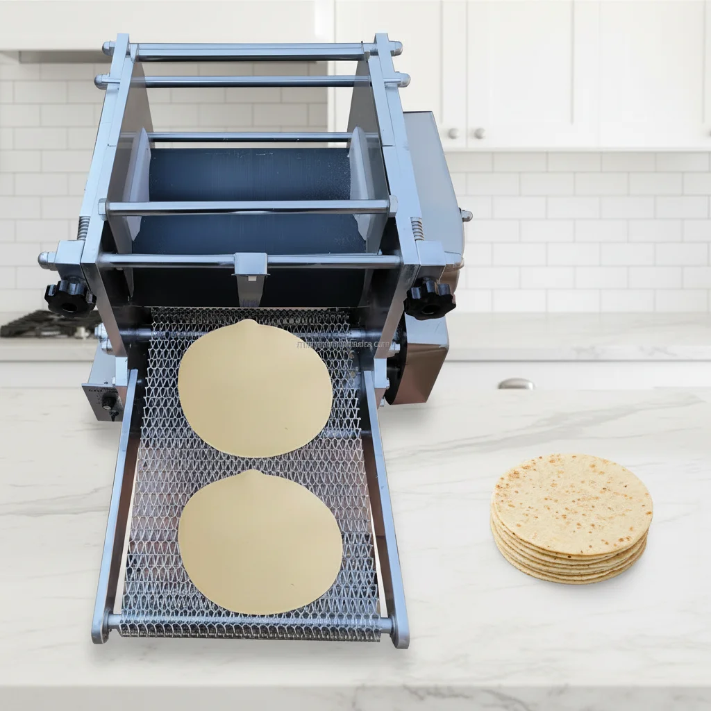Flour tortillas machine industrial flatbread rolling press and tamale maker for burrito production and dough pressing use