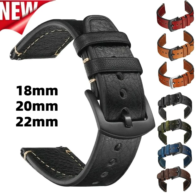Leather Watch Band 18mm-20-22mm for Samsung Galaxy Watch 7/6/5/4 44mm 40mm Watchband for Xiaomi Redmi Watch 5 Lite/Active Strap