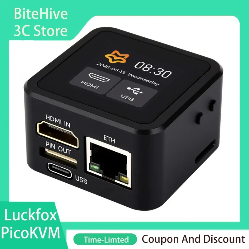 Waveshare Luckfox PicoKVM Lightweight KVM-over-IP KVM Remote Management Tool Supports PCle USB 60fps HDMI Video Input HID Signal