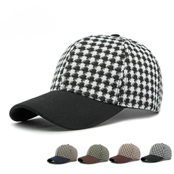 Women's Fashion Versatile Houndstooth Hard Top Baseball Cap Splicing Retro Sunshade Cap ffor Men