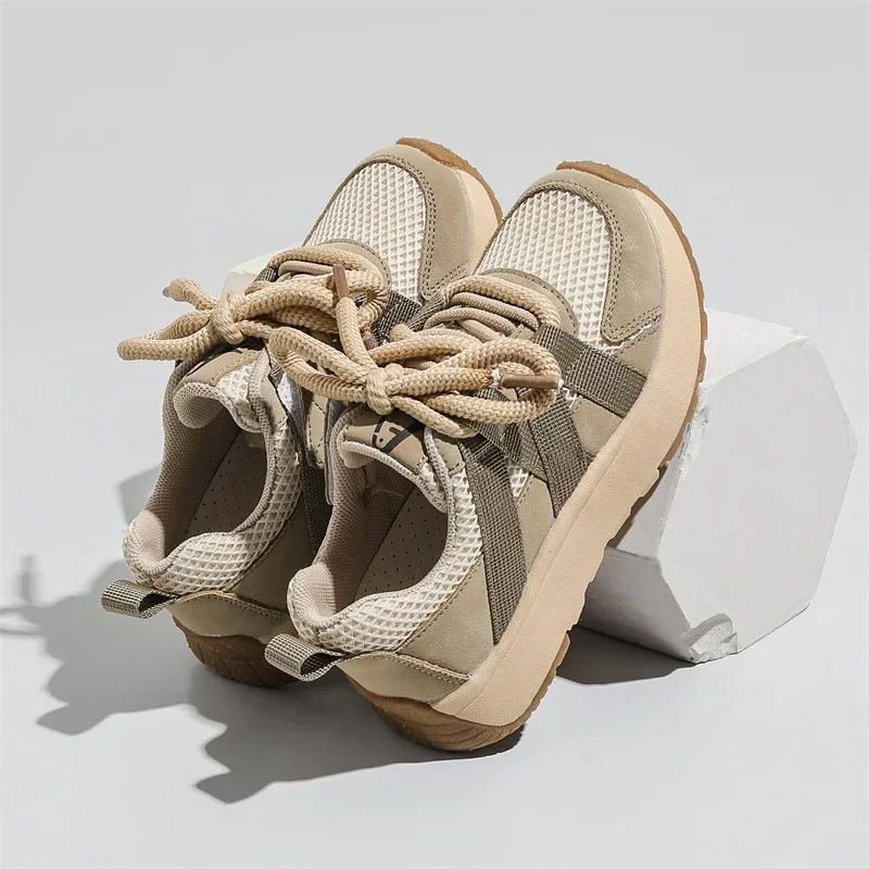 Baskets en maille respirantes à lacets pour enfants, chaussures de sport pour garçons et filles, chaussures plates non ald, document assressenti, printemps, automne, nouveau, 2024