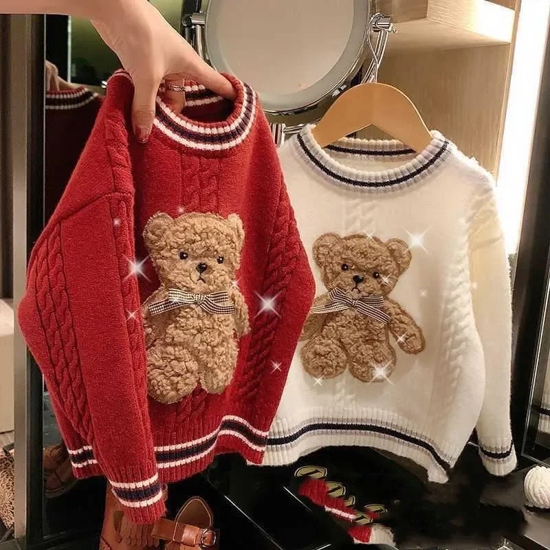 

Baby and Girls Sweet 3D Flocking Cartoon Crop Knitted Cotton Sweater Coat Kids Knitwear Child Outfit Pullover Jumper Tops 2-8Yrs