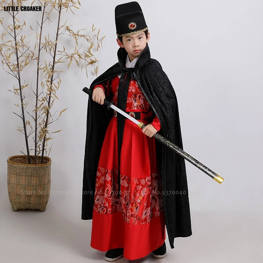 Traditional Chinese Style Hanfu Children Boy Cloak Guard Samurai Knight Party Cosplay Costume Kids Tang Suit Performance Outfits