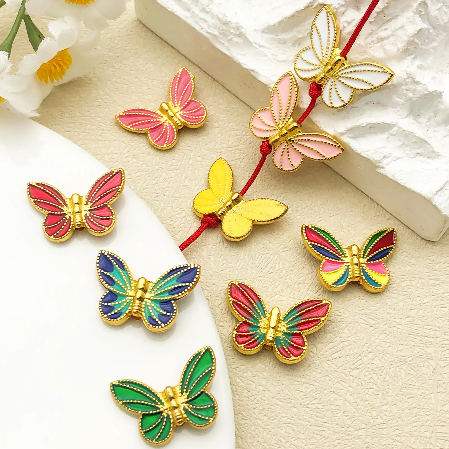 10/11pcs 20x14mm Bright Gold Butterfly Spacer Beads Charms,Gold Plated Loose Insect Pendant For DIY Jewelry Findings Accessories