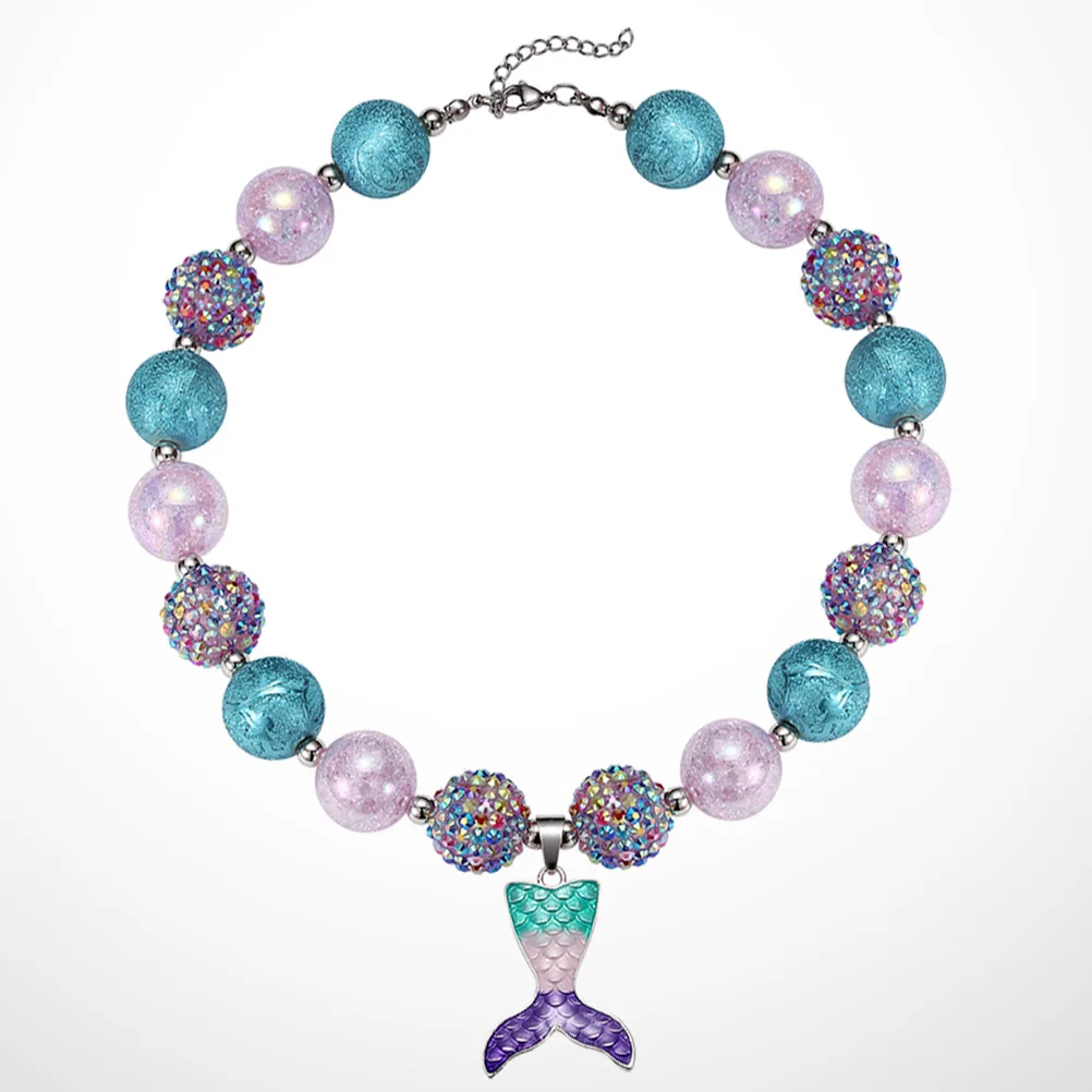 

Colorful Beads Necklace For Kids Girls Mermaid Pendant Jewelry Party Birthday Gift Thick Delicate Design Elegant Spot Light