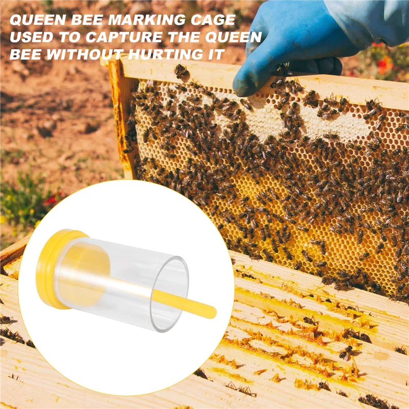 MAKE-Plastic Queen Bee Marking Cage Marker Bottle W/ Plunger Beekeeping Equipment For Capture The Queen Bee Without Hurting It