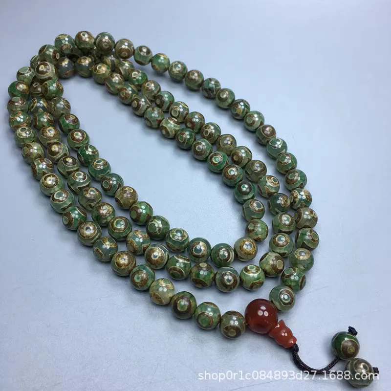 

Старинный агат, бусины Дзи, 108 круглых бусин, буддийское ожерелье, браслет, нить из бусин с тремя глазами