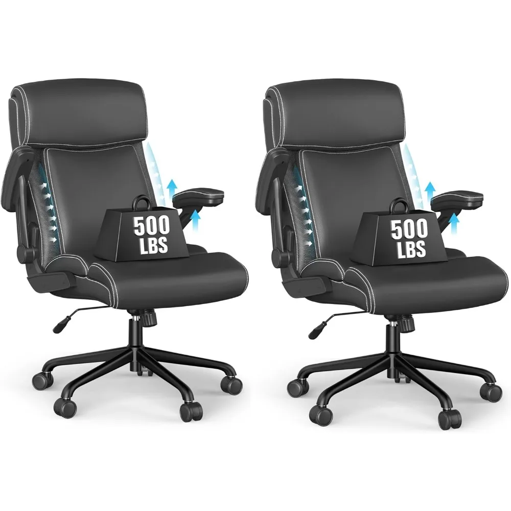 

"Executive 2-Pack Office Chairs for Big and Tall, 500 lbs Capacity, Ergonomic High-Back Leather with Flip-Up Armrests and Adjust