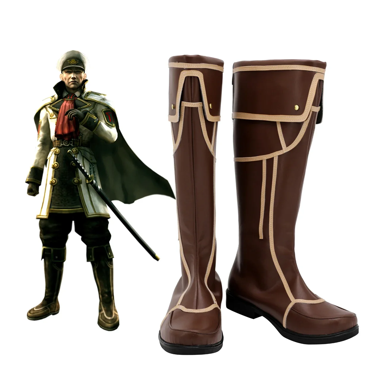 

Final Fantasy Type-0 Cid Aulstyne Cosplay Boots Brown Leather Shoes Custom Made Any Size for Men and Women