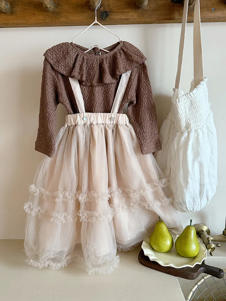 

Girls' Pink Veil Princess Dress 2-10 Years Autumn Winter New Baby Girl's Holiday Dress Children's Fairy Skirt Strap Detachable