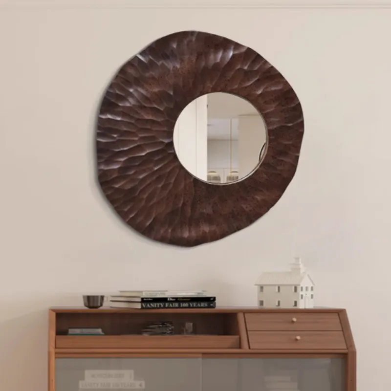 Living room decoration painting with mirror, modern wooden board relief wall hanging, high-end abstract sandstone mural ZY163FN