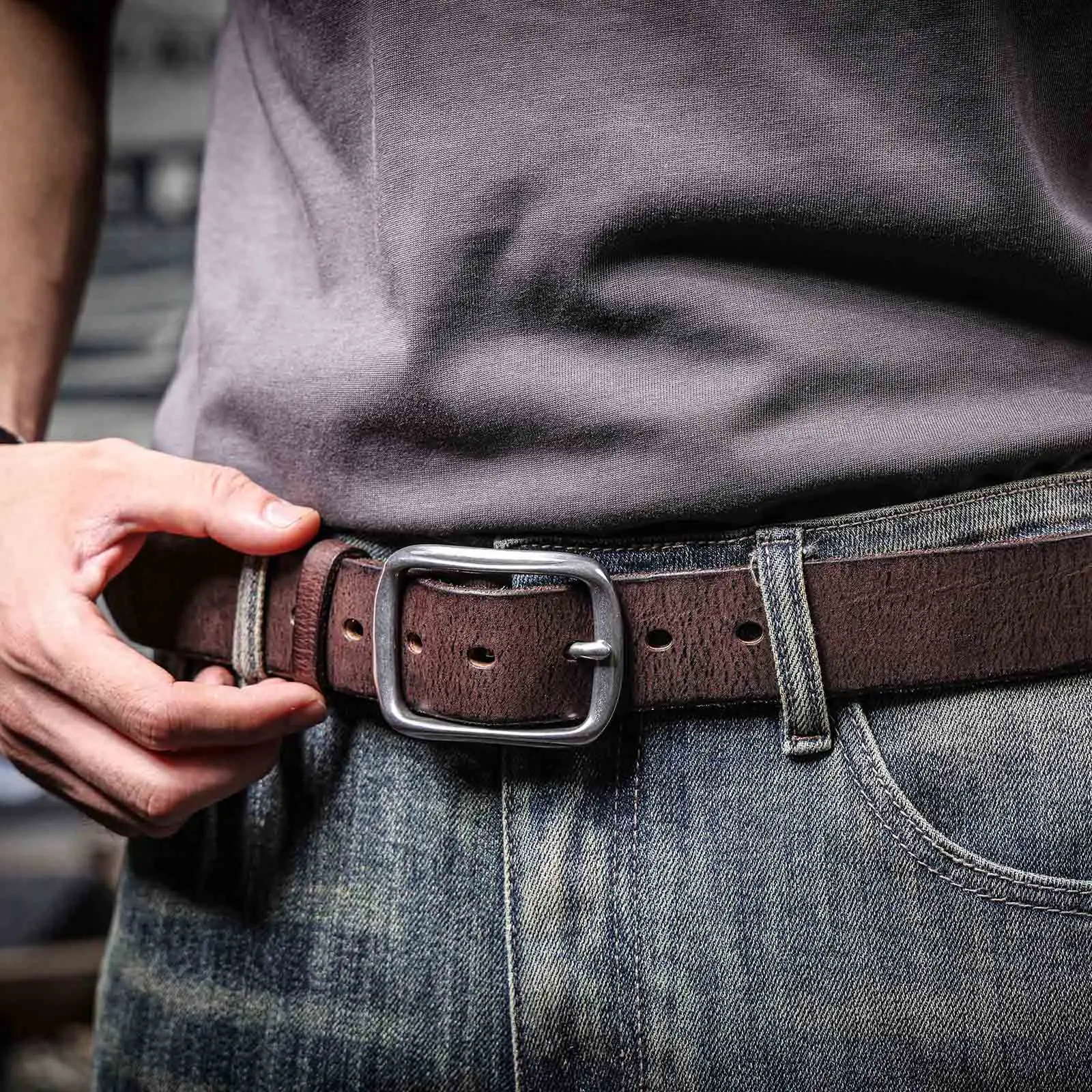 Vintage Echt leder Herren Rindsleder Gürtel Edelstahl Schnalle italienisches verdicktes Leder mit Geschenk box, ideale Wahl für Geschenk – Detail 7