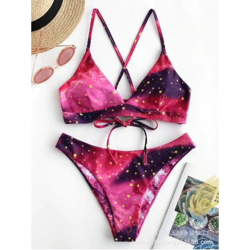 

New swimsuit Sexy Halter Neck Printed BikinibikinWomen's Split Swimsuit