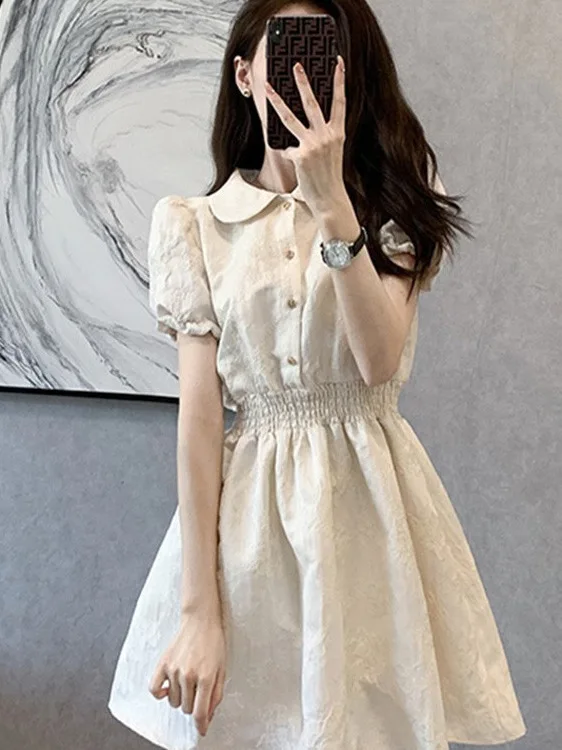 

French Fragrant Style Cute Fairy Waist dress women's 2024 Summer New style Tea Break Sweet Girl Feeling Dress Short sleeved 2O14