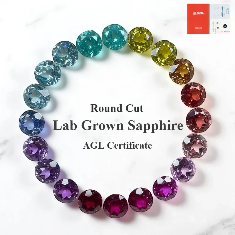 

Lab Grown Sapphire Round Cut Various Colors Multiple Sizes Top Quality for DIY Charms Jewelry Making Selectable AGL Certificate