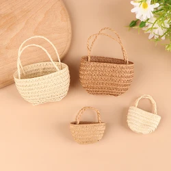 1Pc Dollhouse Miniature Fashion Shopping Straw bag Shoulder Bags Model For Dolls House Decor Kids Pretend Play Toys