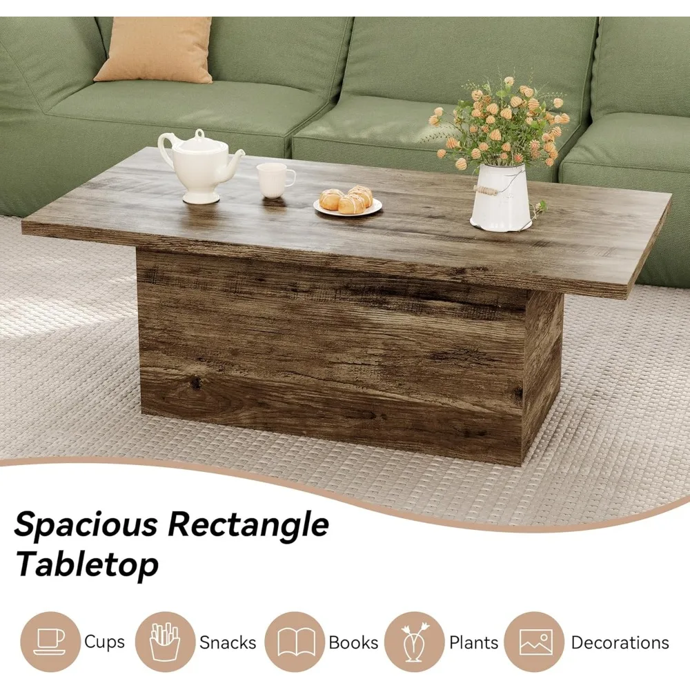 Modern 47.25-Inch Engineered Wood Coffee Table for Living Room and Home Office, Rustic Farmhouse Style Center Table