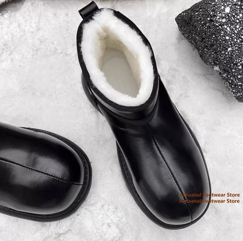 

Black Leather Men's Snow Boots Winter Anti Slip Waterproof Round Toe Boots British Style Men's Shoes Trendy Handmade Men's Boots
