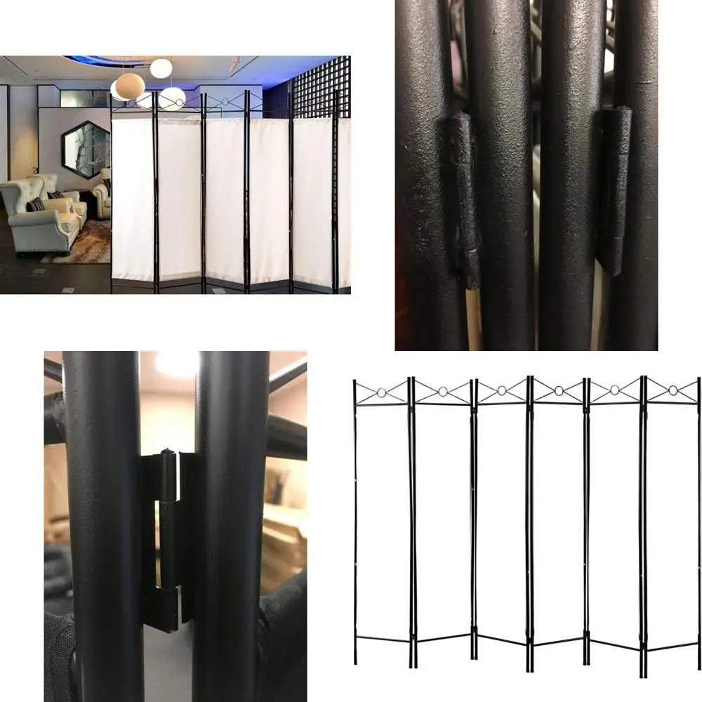 

Двухстворчатая 6-панельная перегородка для комнаты из белого металла и тканого материала