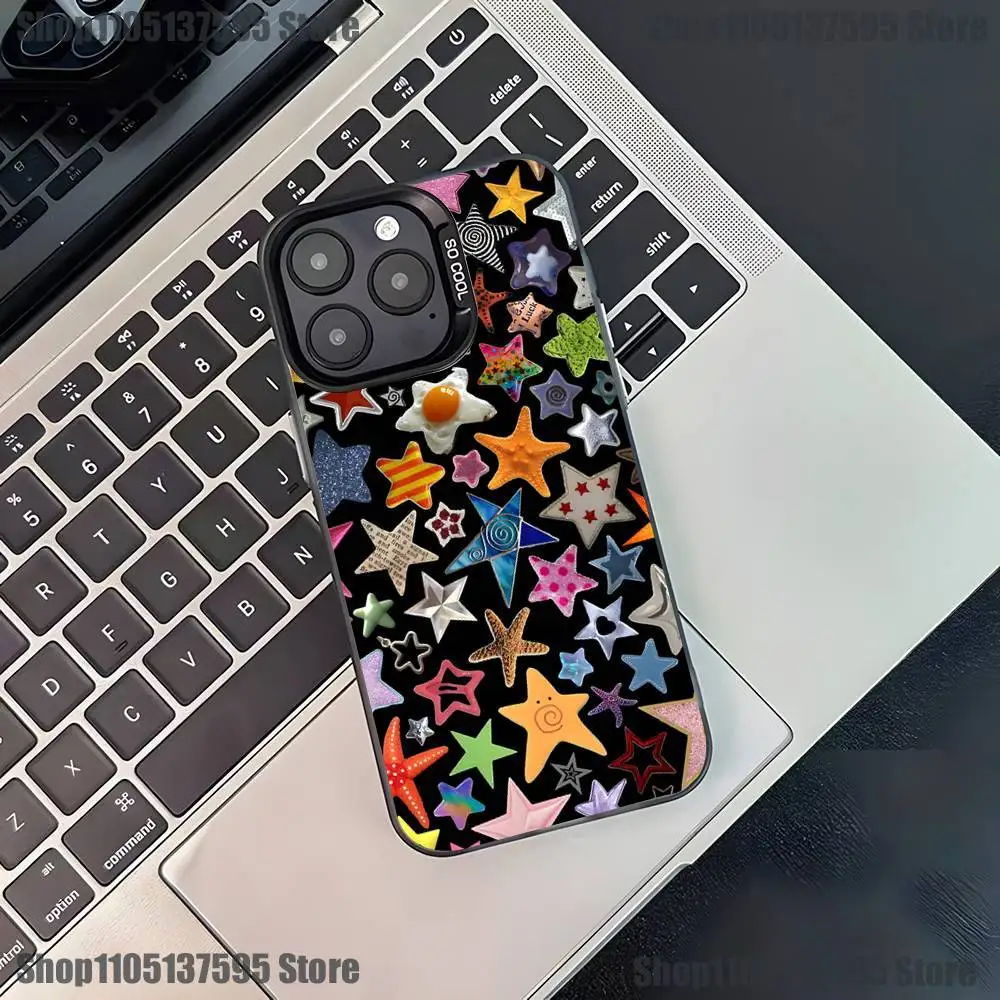 Custodia per telefono Star colorata per iPhone 17,16,15,14,13,12,11,Pro,XS,Max,Plus,Mini,SE4,E Cover antiurto nera opaca