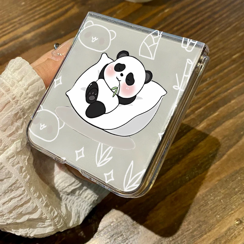 Cute Panda Pattern Case For Samsung Galaxy Z Flip7 FE Flip 8 7 6 5 4 3 Clear Hard Folding Phone Cover For Samsung Z Flip8 Flip6