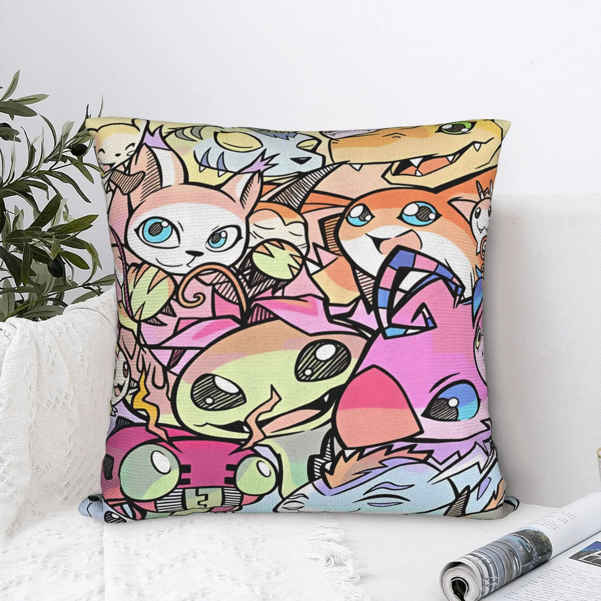 Pillow Cover Digimons  Cute Funny Pillow Case For Sofa Bedroom Home Decor Pillowcases