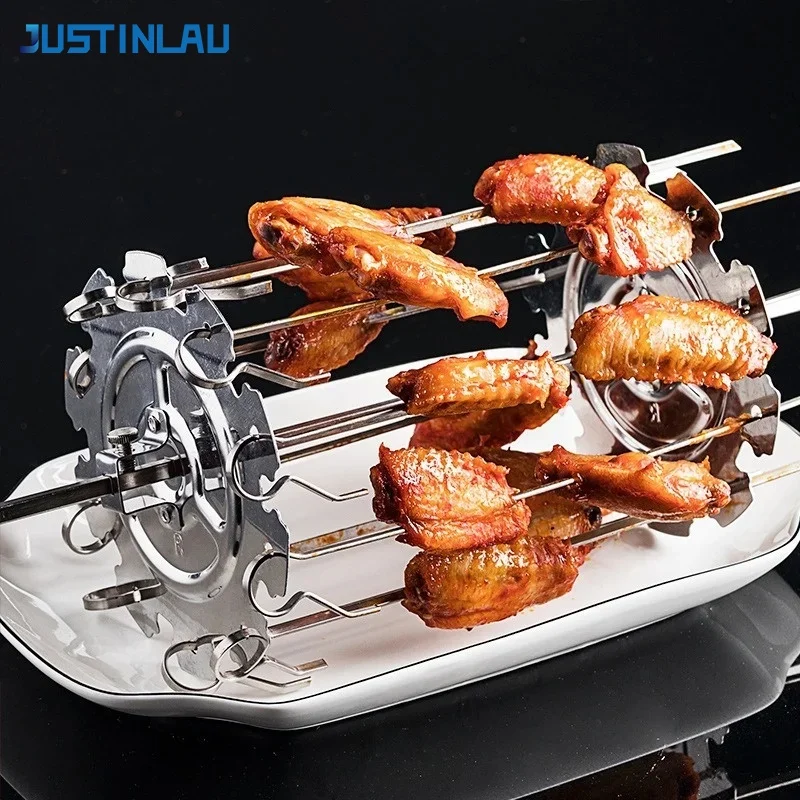 JUSTINLAU Jaula para Asar en Horno de Acero Inoxidable, Brocheta Giratoria para Carne, Resistente al Calor, Antiadherente, Máquina para Hacer Kebab, Asador de Cordero para BBQ