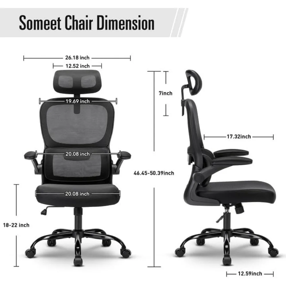 Office Desk Chair with Lumbar Support High Back Mesh Office Chair Computer Desk Chair, Adjustable Headrest
