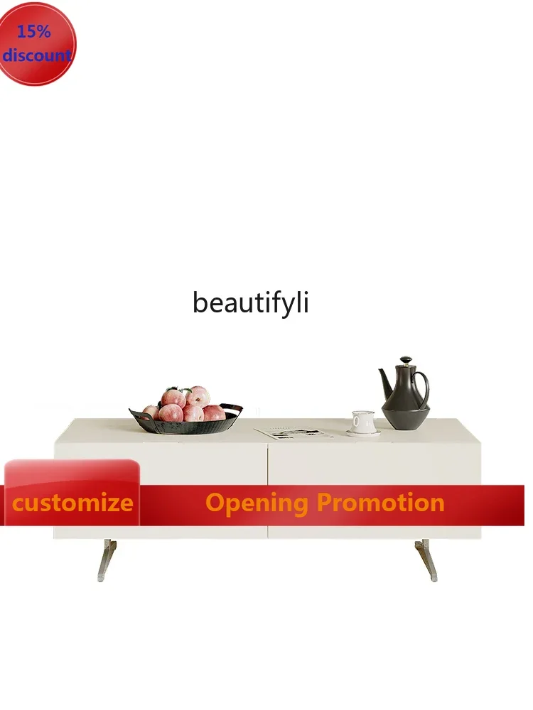 

Italian Minimalist Coffee Table Home Living Room Cream Square Table TV Cabinet Unit G1218