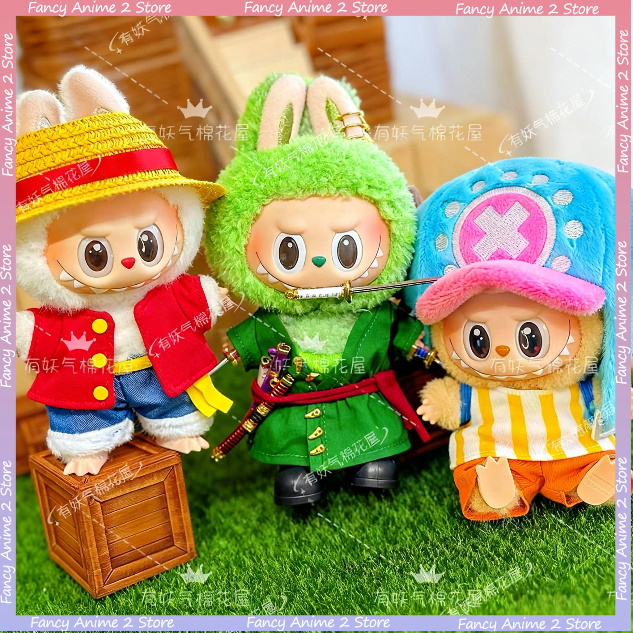 

For Labubu Doll Clothes Cartoon Luffy Choba Roronoa Zoro 3 Swords Luxury Set Costume Doll Set Mini Plush Doll Fashion Clothing