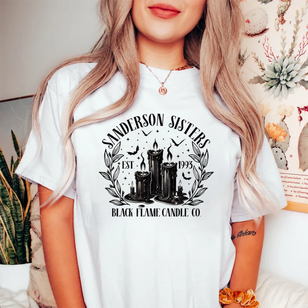 Black Flame Candle T Shirt  Retro Halloween Shirt Sanderson Sisters Shirts Witches Tee Spooky Season Tshirt Unisex Goth Tops