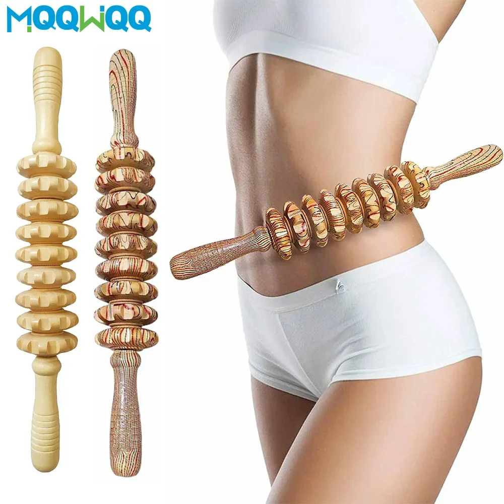 

9 Rollers Wooden Massager Handheld Roller Stick Trigger Point Manual Massage Tools for Anti-cellulite, Body Muscle Pain Relief