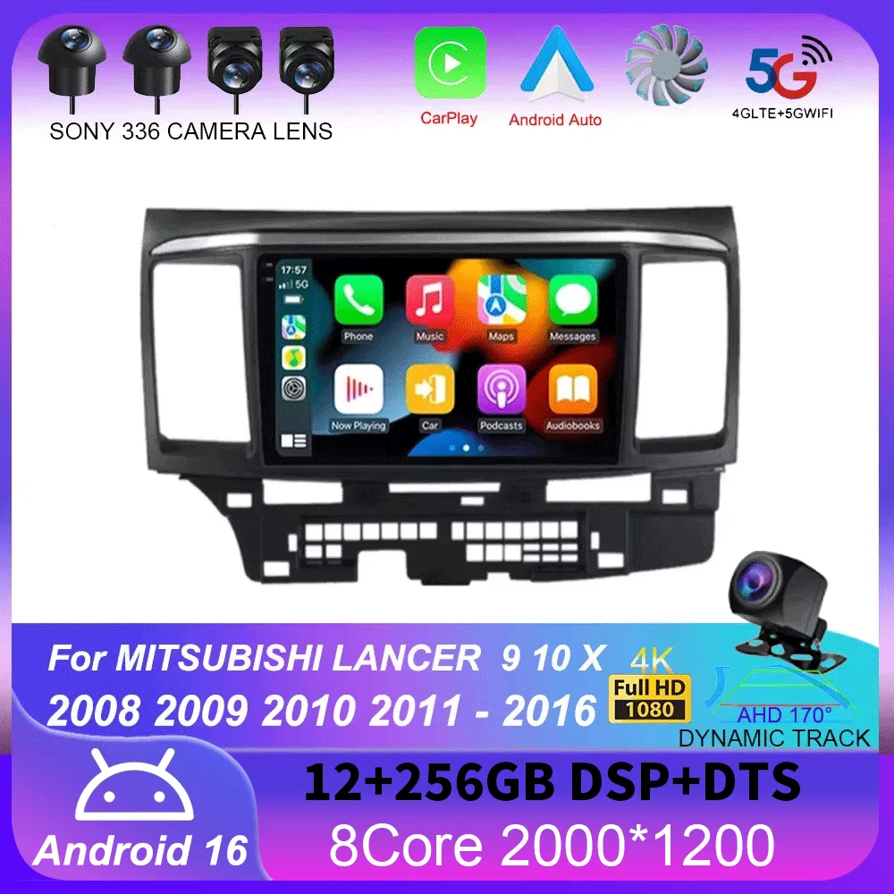 9Inch Android 16 For MITSUBISHI LANCER  10 X 2008 2009 2010 2011 - 2016 Car Radio Stereo Audio GPS Player Carplay Auto Screen