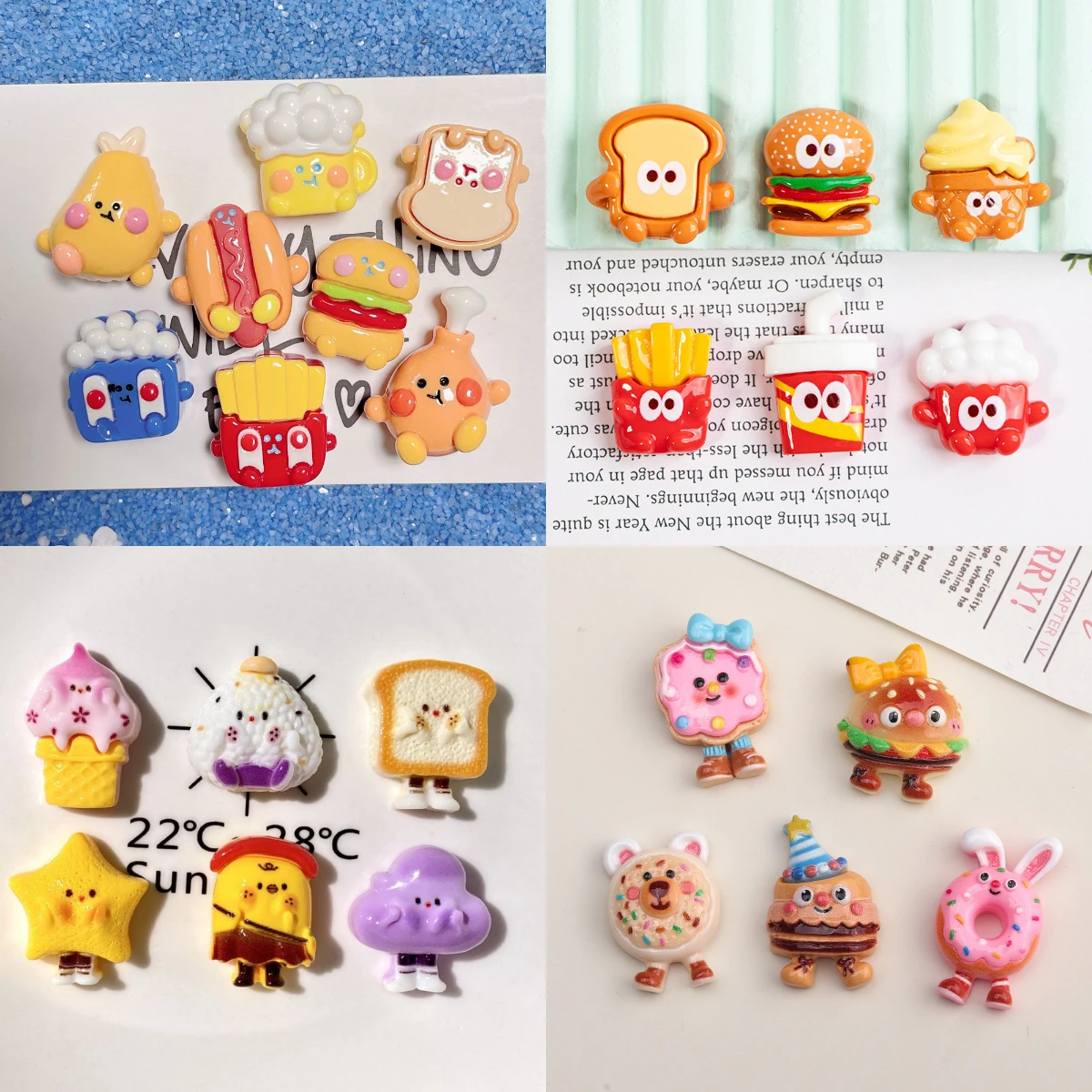 100pcs Kawaii Simulation Food Fries Burger Flatback Resin Cabochon DIY for Phone Case Hairpin Keychain Earrings Scrapbook Decor