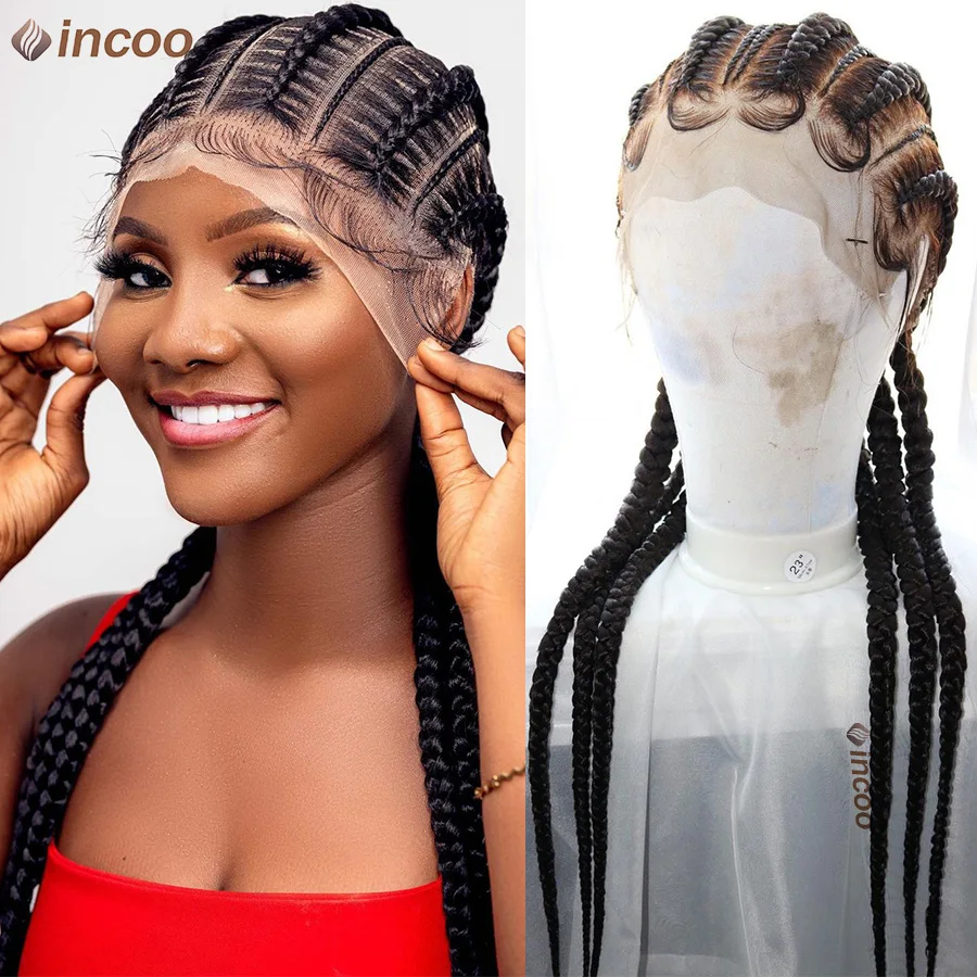 Synthetic Full Lace Cornrow Braided Wig Knotless Box Braids Wigs For Black Women Long 36Inches Handmade Jumbo Braiding hair Wig