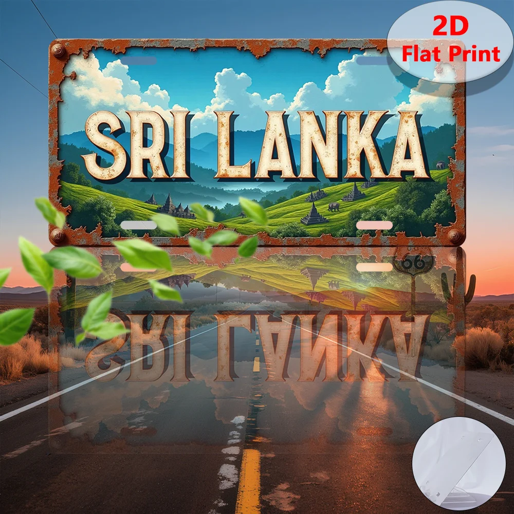 2D Flat, 1pc Vintage Sri Lanka Landscape Metal-like Sign-Industrial Retro Travel Poster with Tea Plantations-Aluminum Wall Decor