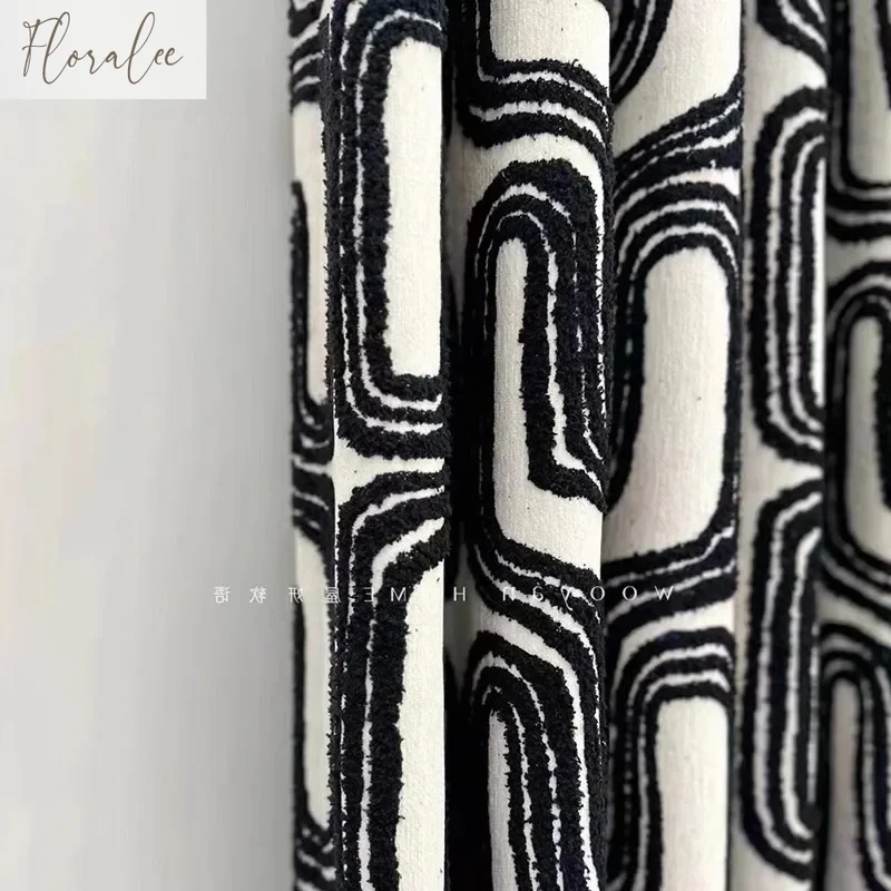 

Black and White Thickened Jacquard Chenille Curtains for Living Room Bedroom Window Balcony Light Luxury Curtain Customized