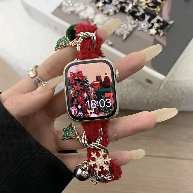 Christmas Plush Watch Chain For Apple Watch Band 38/40/41MM42/44/45/49MM Sports Smart Watch Accessories IwatchS9Ultra2se87641234