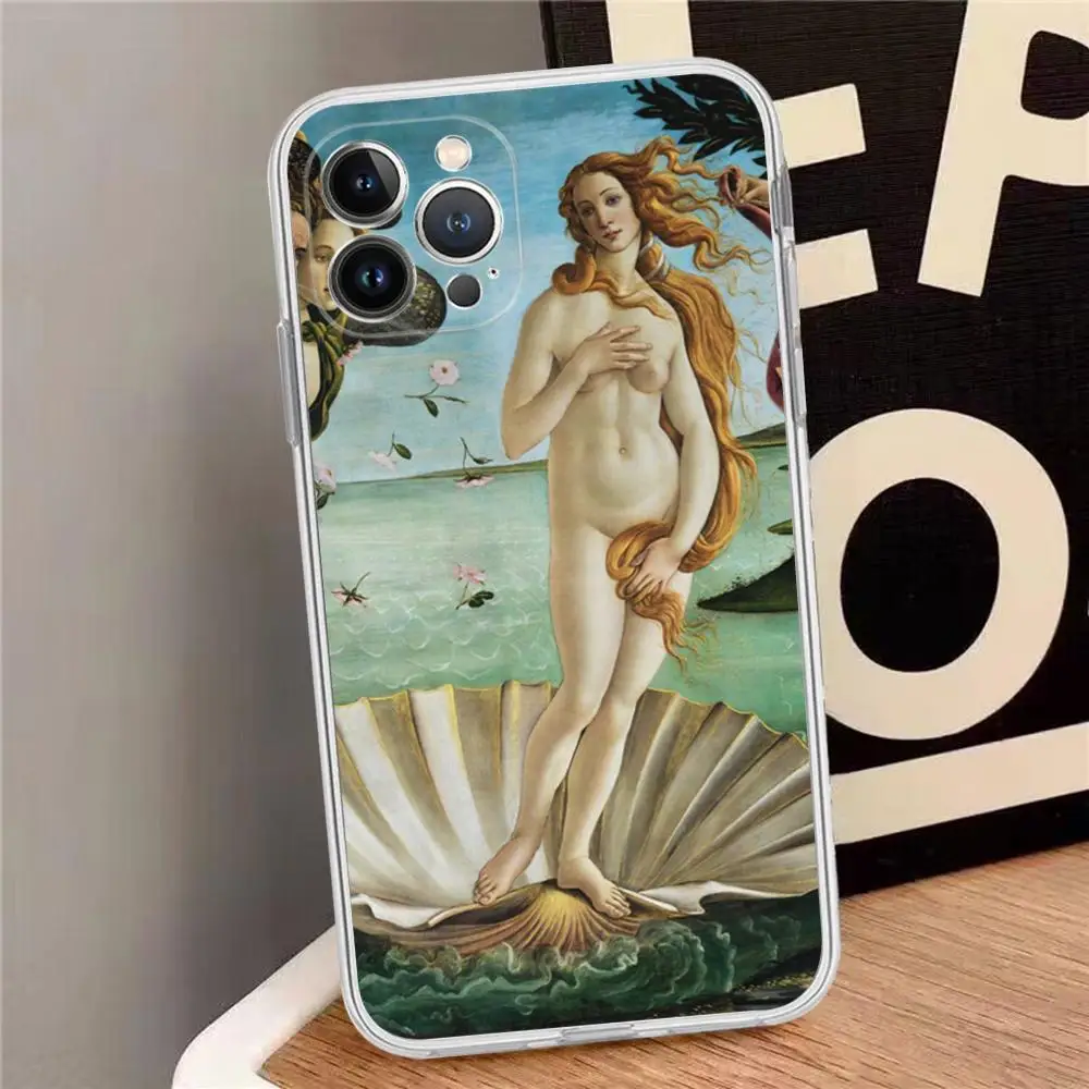 Art Paintings The Birth Of Venus Phone Case For iPhone 15 14 13 12 Mini 11 Pro XS Max X XR SE 6 7 8 Plus Soft Silicone Cover