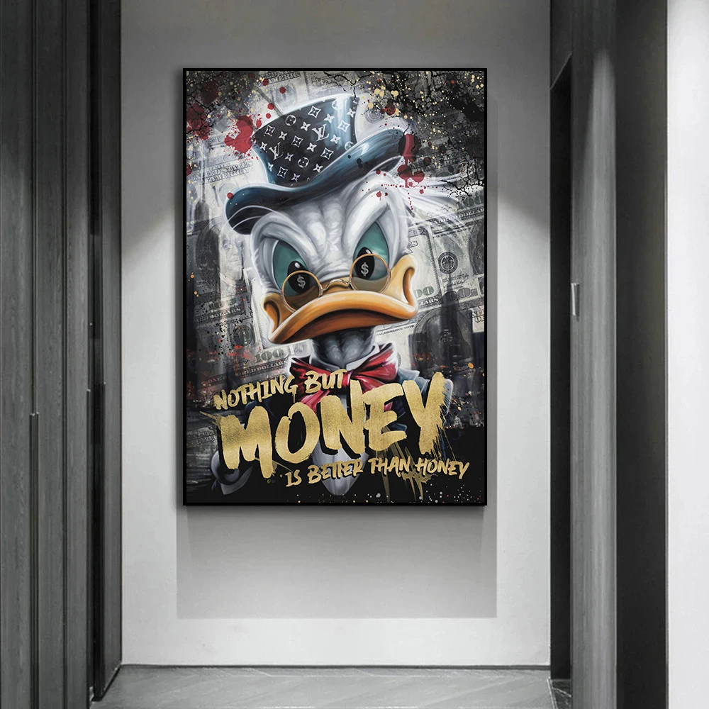 Money is Better Than Honey Motivational Poster Scrooge McDuck Painting Pop Wall Art Canvas Print Room Home Office Decor Cuadros