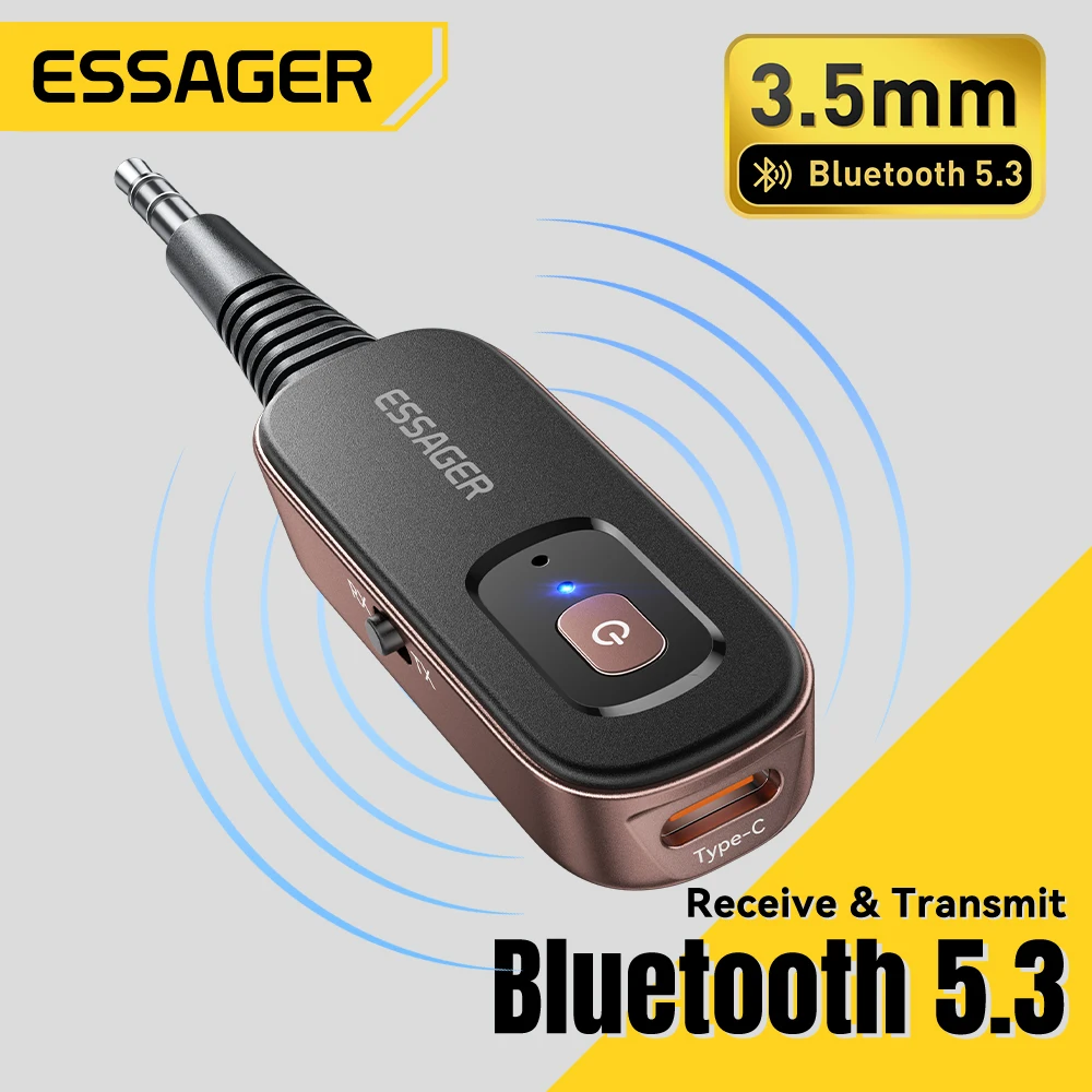 Essager 2-in-1 Bluetooth Audio Receiver Transmitter Wireless Bluetooth 5.1 3.5mm AUX Audio Adapter Stereo for Earphones TV Car