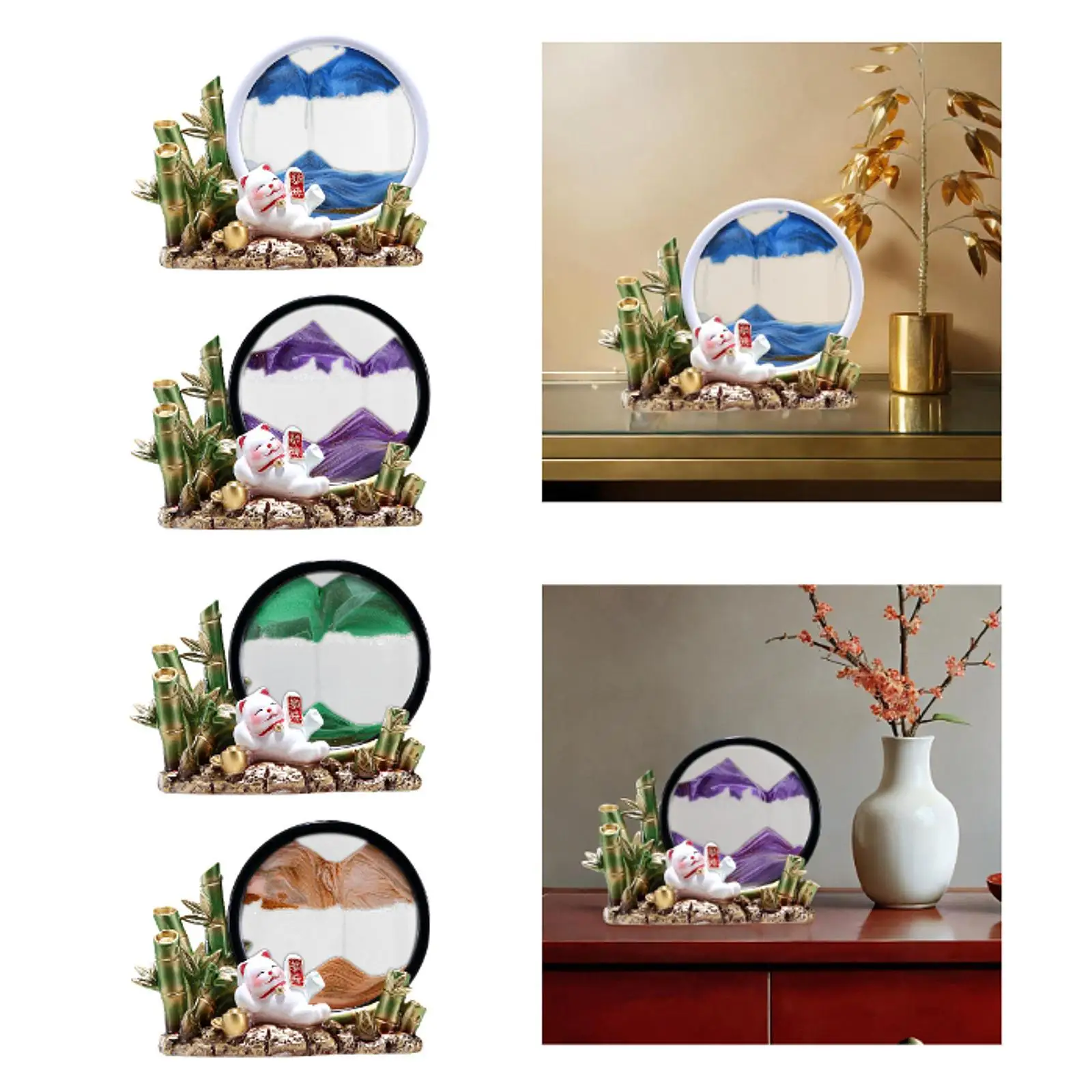 

Moving Sand Art with Luck Cat Figurine 10.4x4x8.2inch for Kitchen Counter