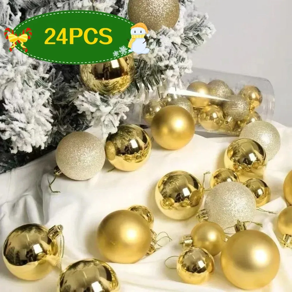 

24Pcs 3/5CM Christmas Balls Plastic Reusable Christmas Tree Ornaments Hang Pendant New Year Decor Xmas Tree Baubles Home Party