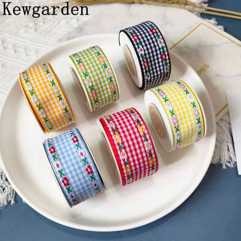 Kewgarden Embroidered Flowr Plaid Lolita Ribbon 1.5