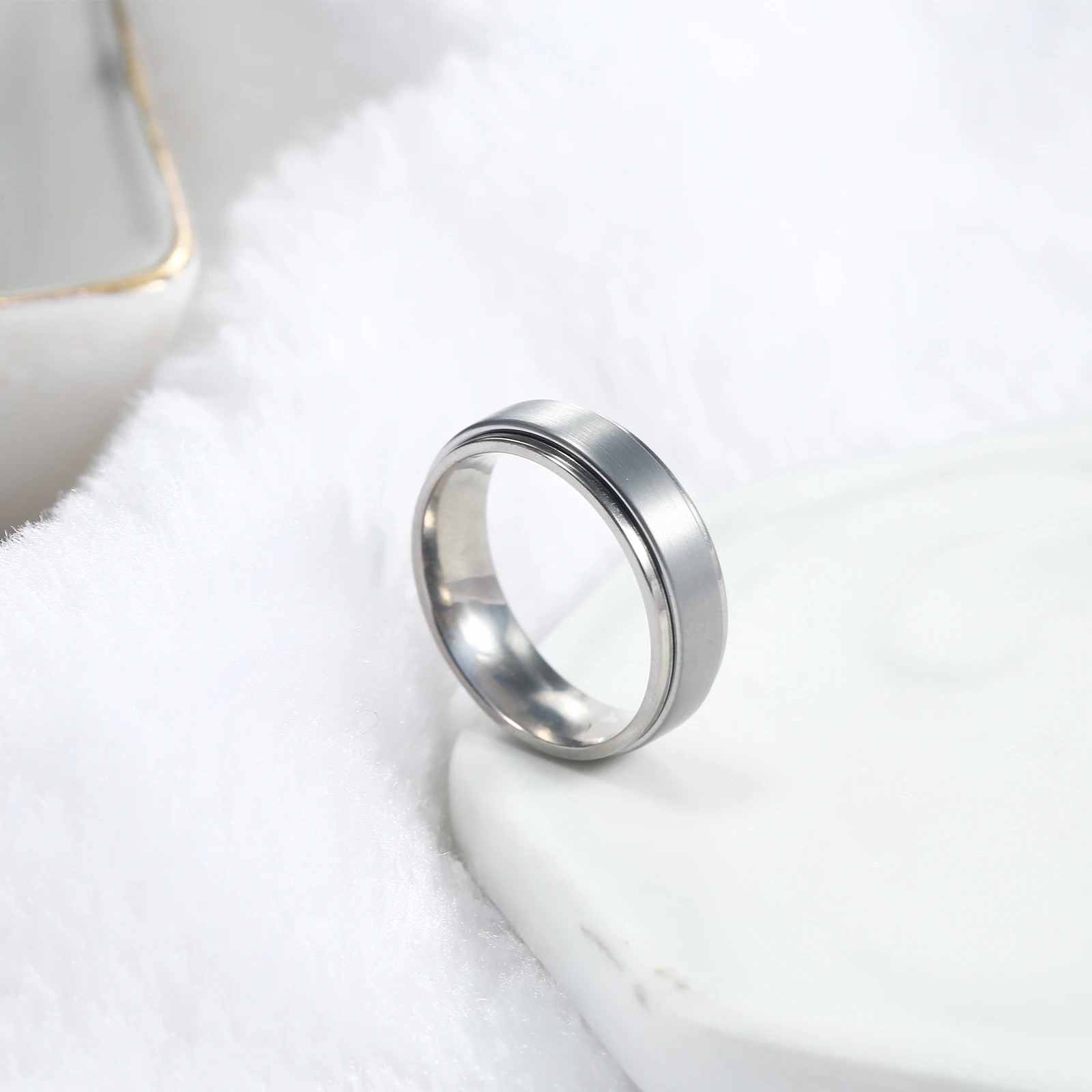 6/8mm Titanium Tungsten Spinner Rings for Men Women Wedding Band Half Size Nickel Free Fidget Anxiety Comfort Fit