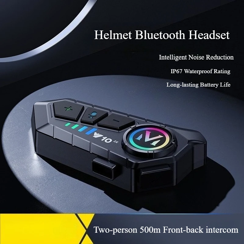 Y10-2X Motorcycle Intercom Helmet Bluetooth 5.3 Headset 2 Riders 500m Communicator IPX6 Waterproof Bluetooth Hands Free Call