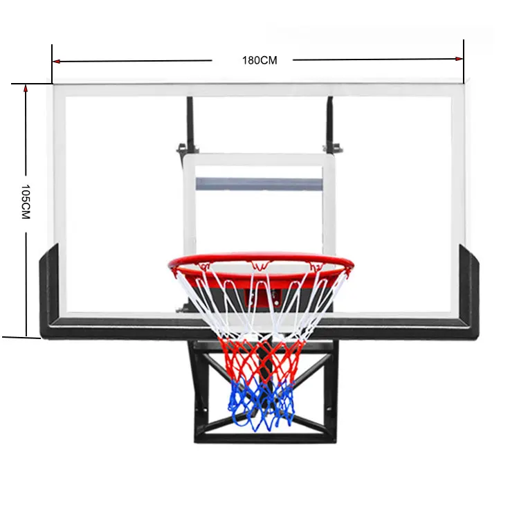 Outdoor Basketball Games Large Tempered Glass Backboard Wall Mounted Adjustable Basketball Hoop Stand and Rim