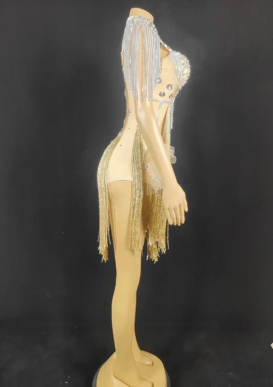 Anniversaire brillant perle perceuse gland femmes cristaux strass body scène chanteur porter Performance Costume Drag Queen tenue