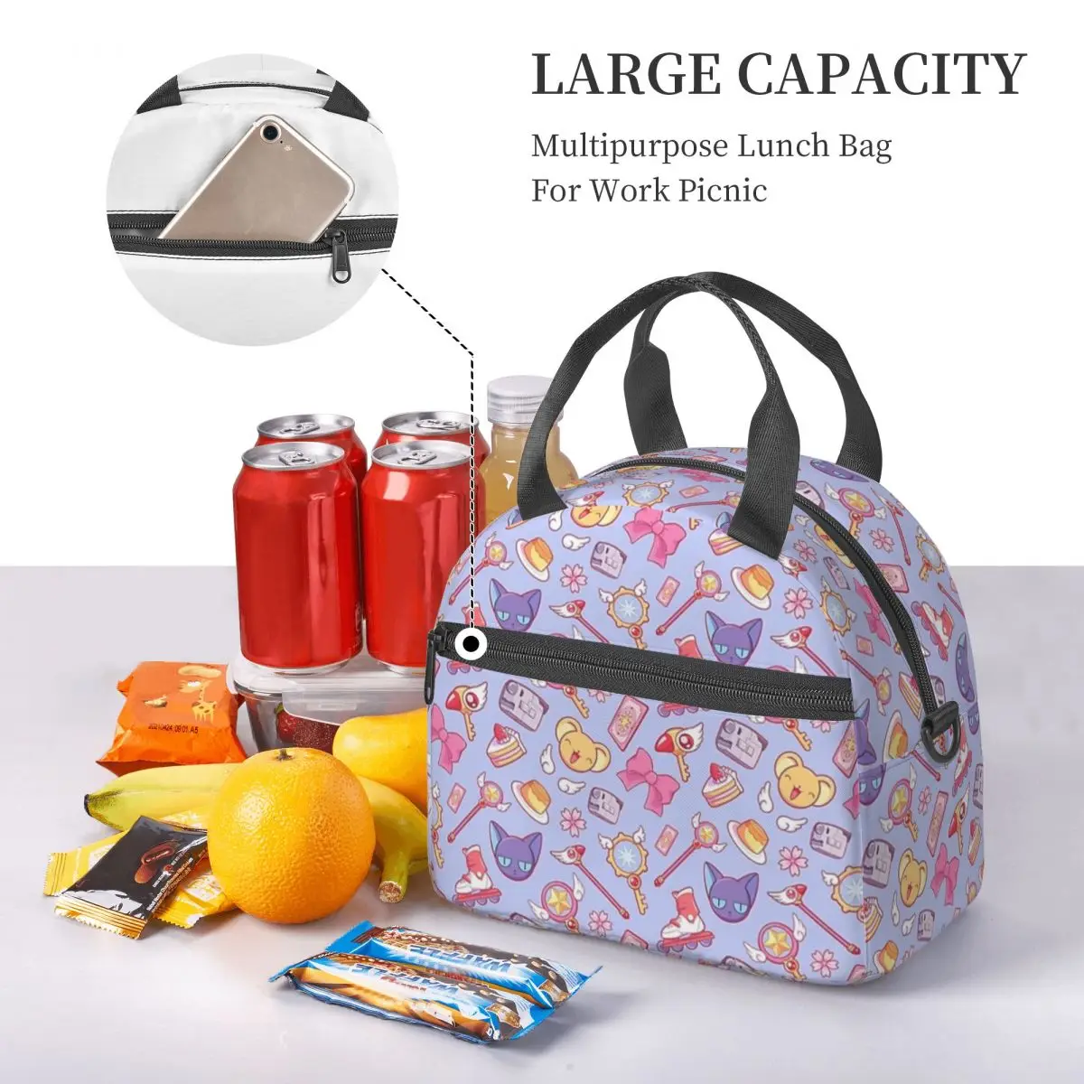 Sakura Card Captor - Violet Insulated Lunch Bag for School Bento Storage Food Boxes Portable Cooler Thermal Lunch Box Tote
